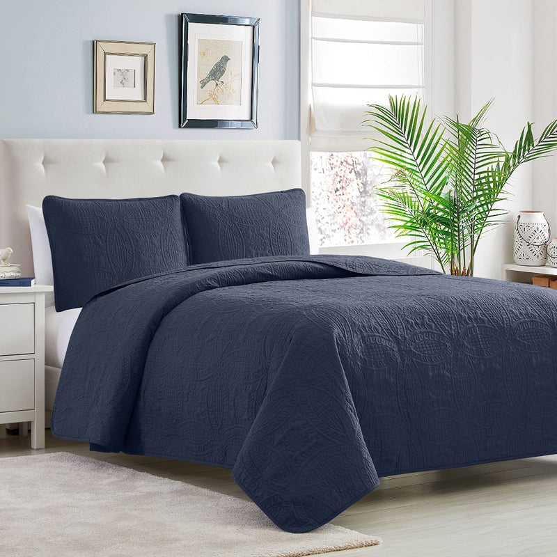 Mellanni King Bedspread Coverlet Set - Bedding Cover with Shams - Ultrasonic Quilting Technology - 3 Piece Oversized Quilt Set - Bedspreads & Coverlets (King, Navy) - Image 4